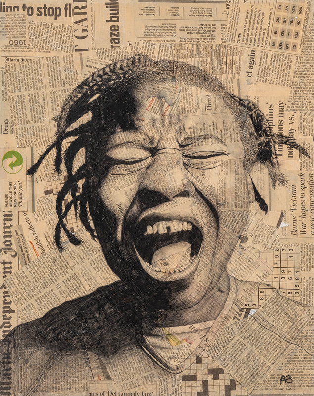 Portrait artwork on newspaper by Amelie Benicio